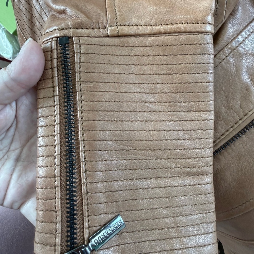 Bernardo Leather Bomber Jacket Petite XS Chestnut Brown Distressed Scuffed - Picture 11 of 16